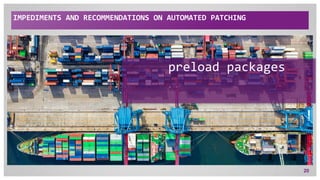 IMPEDIMENTS AND RECOMMENDATIONS ON AUTOMATED PATCHING
20
preload packages
 