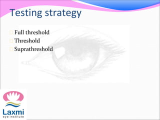 Testing strategy
 Full threshold
 Threshold
 Suprathreshold
 