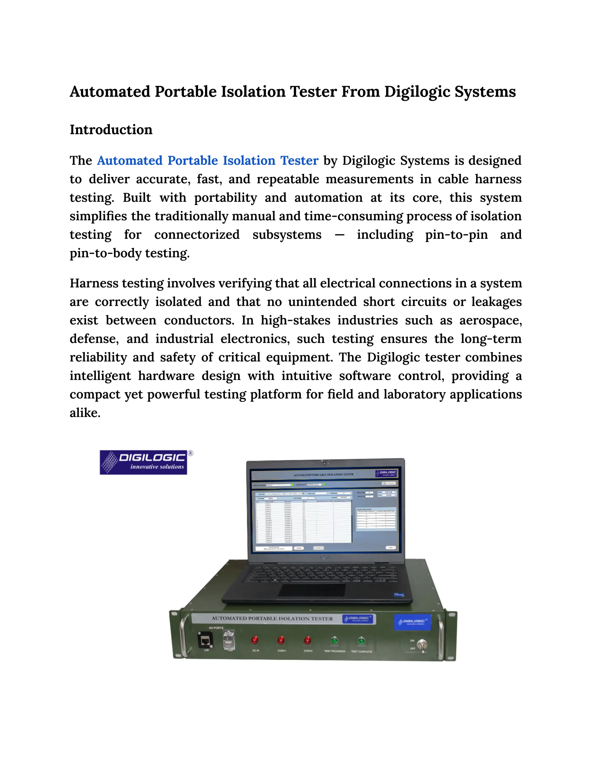 Automated Portable Isolation Tester From Digilogic Systems | PDF