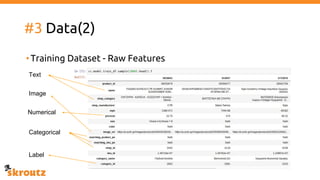 #3 Data(2)
•Training Dataset - Raw Features
Image
Numerical
Categorical
Label
Text
 