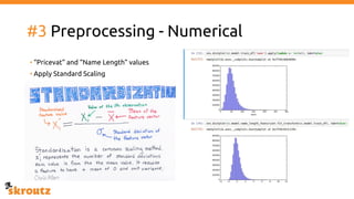#3 Preprocessing - Numerical
• “Pricevat” and “Name Length” values
• Apply Standard Scaling
 