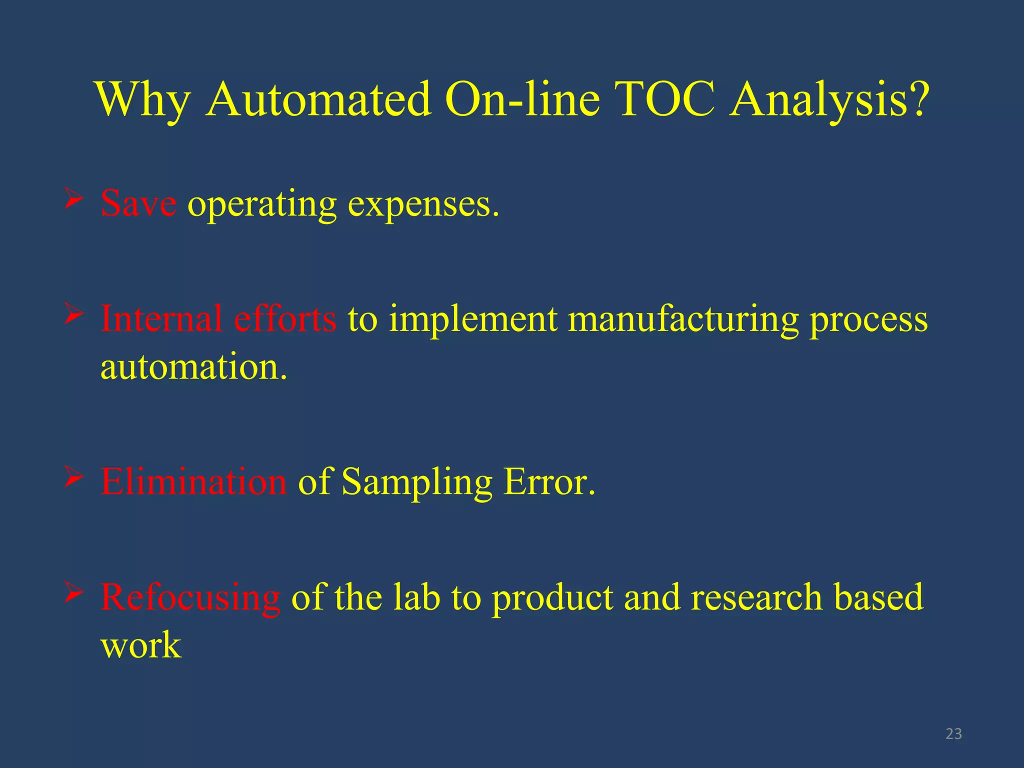 Automated release of water using on line TOC analysis and FDA risk ...