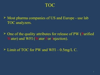 Automated release of water using on line TOC analysis and FDA risk ...