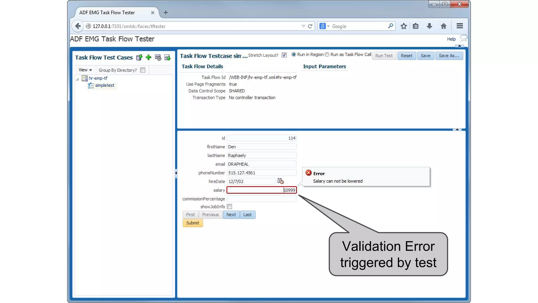 Validation Error triggered by test 