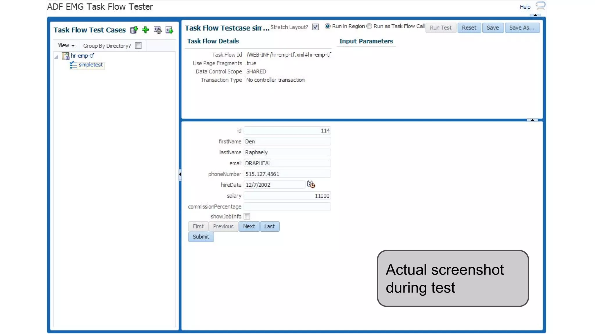 Actual screenshot during test 