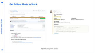 5050
Get Failure Alerts in Slack
AutomatedTestingforSEO
https://plugins.jenkins.io/slack
 