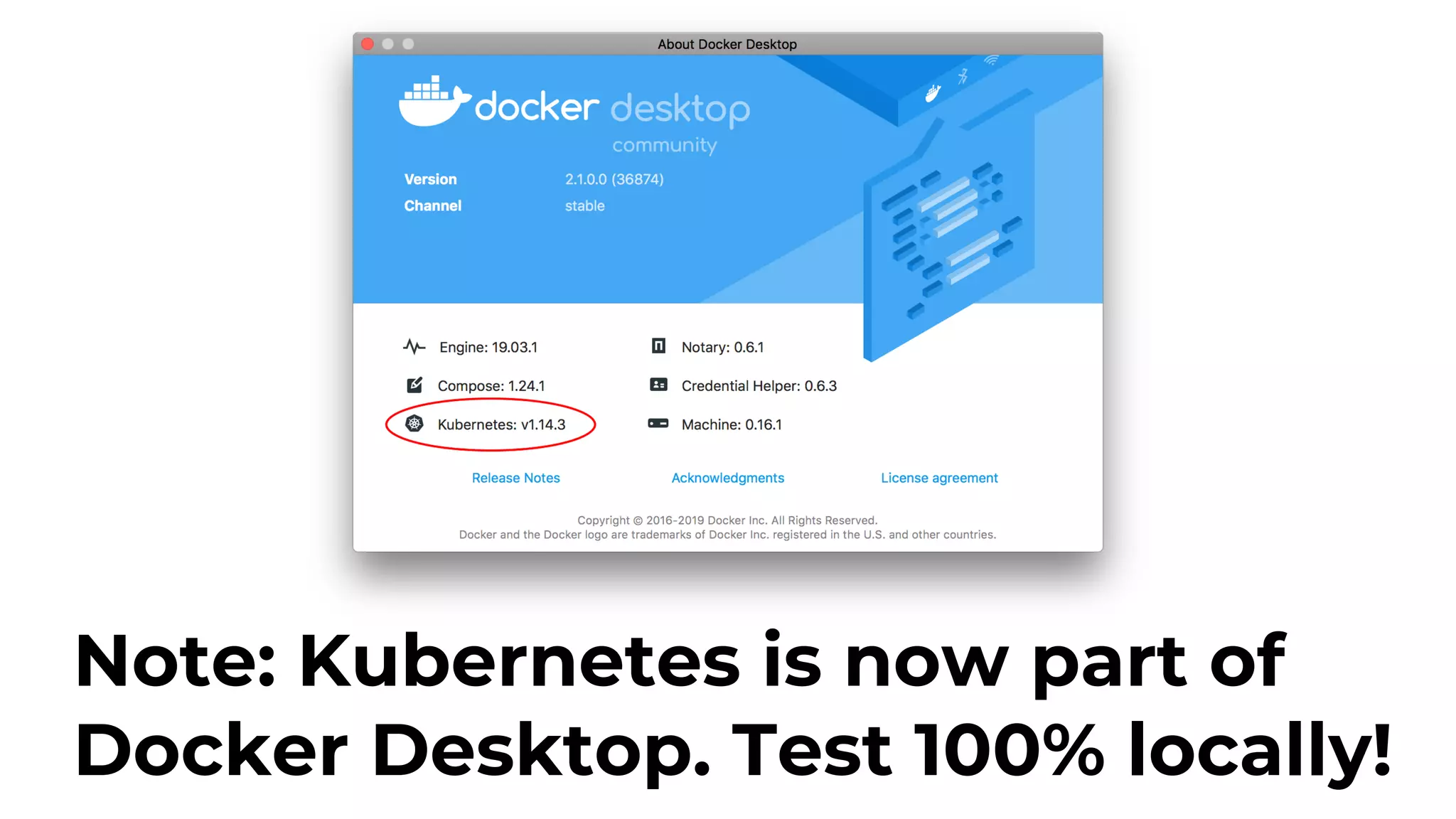 Note: Kubernetes is now part of Docker Desktop. Test 100% locally! 
