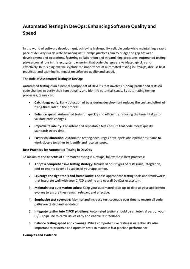 Automated testing in devops enhancing software quality and speed pdf