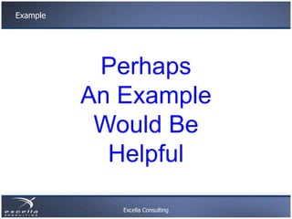 Example




           Perhaps
          An Example
           Would Be
            Helpful

             Excella Consulti...