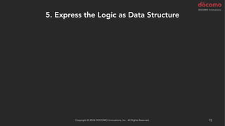 5. Express the Logic as Data Structure
Copyright © 2024 DOCOMO Innovations, Inc. All Rights Reserved. 72
 