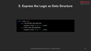 5. Express the Logic as Data Structure
Copyright © 2024 DOCOMO Innovations, Inc. All Rights Reserved. 73
 