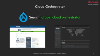 8
Copyright © 2024 DOCOMO Innovations, Inc. All Rights Reserved.
Cloud Orchestrator
Search: drupal cloud orchestrator
 