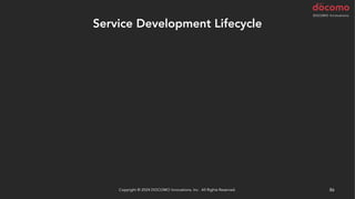 Service Development Lifecycle
Copyright © 2024 DOCOMO Innovations, Inc. All Rights Reserved. 86
Copyright © 2024 DOCOMO Innovations, Inc. All Rights Reserved. 86
 
