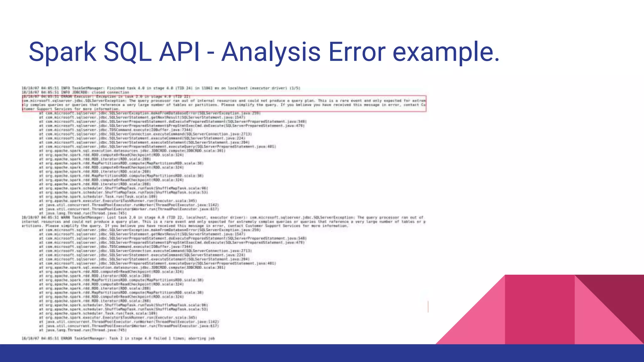 Spark SQL API - Analysis Error example.
 