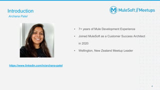 4
▪ 7+ years of Mule Development Experience
▪ Joined MuleSoft as a Customer Success Architect
in 2020
▪ Wellington, New Zealand Meetup Leader
Introduction
Archana Patel
https://www.linkedin.com/in/archana-patel
 
