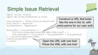 HTTP(s) with PythonPython 2httplib – low level, all HTTP verbsurllib – GET and POST, utilitiesurllib2 – GET and POST using Request class, easier manipulation of headers, handlers for cookies, proxies, etc.Python 3http.client – low level, all HTTP verbshttp.parse - utilitiesurllib.request – similar to urllib2Third-Partyhttplib2 – high-level interface with all HTTP verbs, plus caching, compression, etc.12