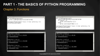 Copyright@ 2016 All reserved by KrDAG
PART 1 - THE BASICS OF PYTHON PROGRAMMING
Chapter 3. Functions
 