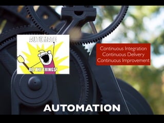 Continuous Integration
Continuous Delivery
Continuous Improvement
AUTOMATION
 