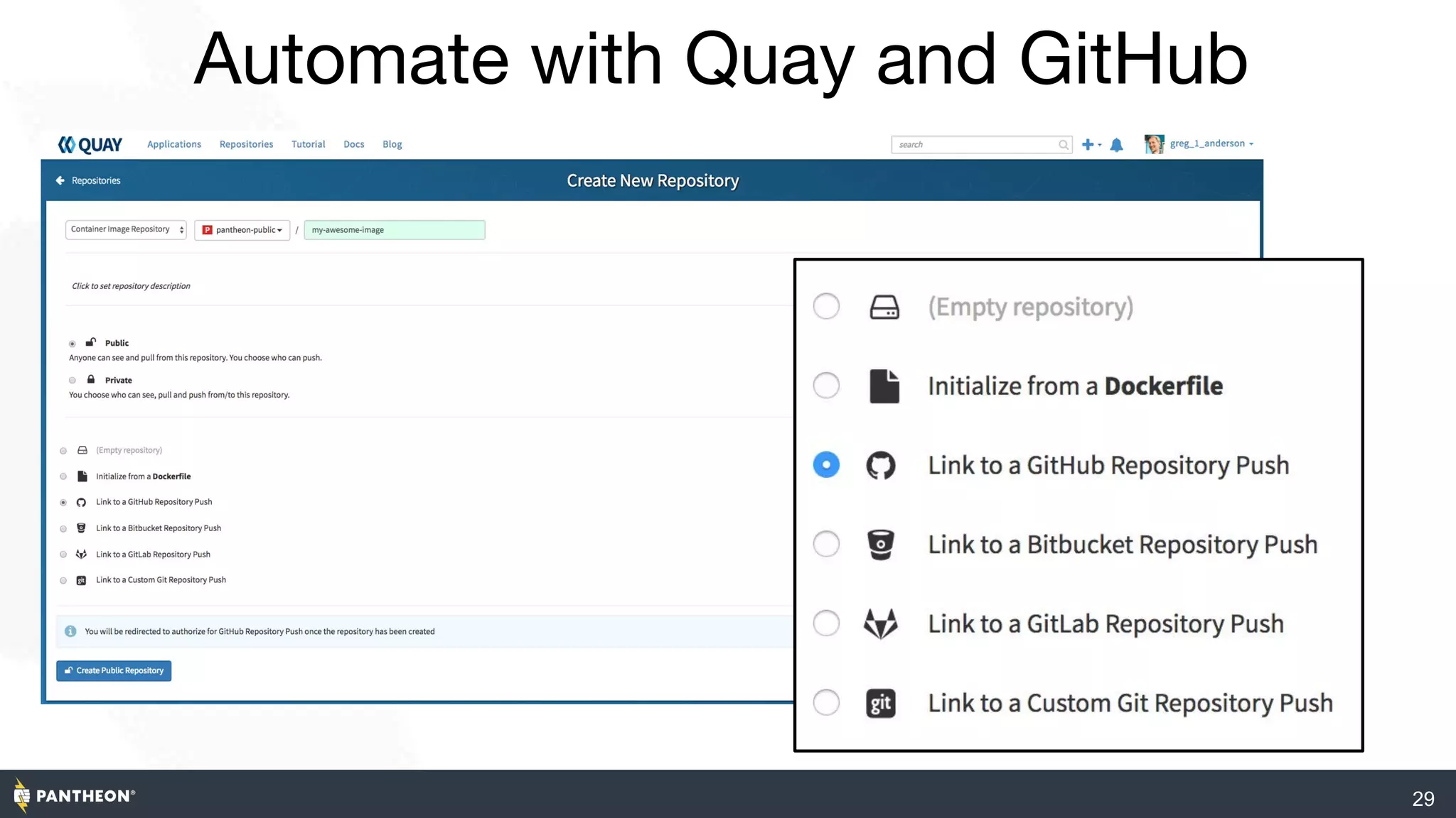 Automate with Quay and GitHub
29
 