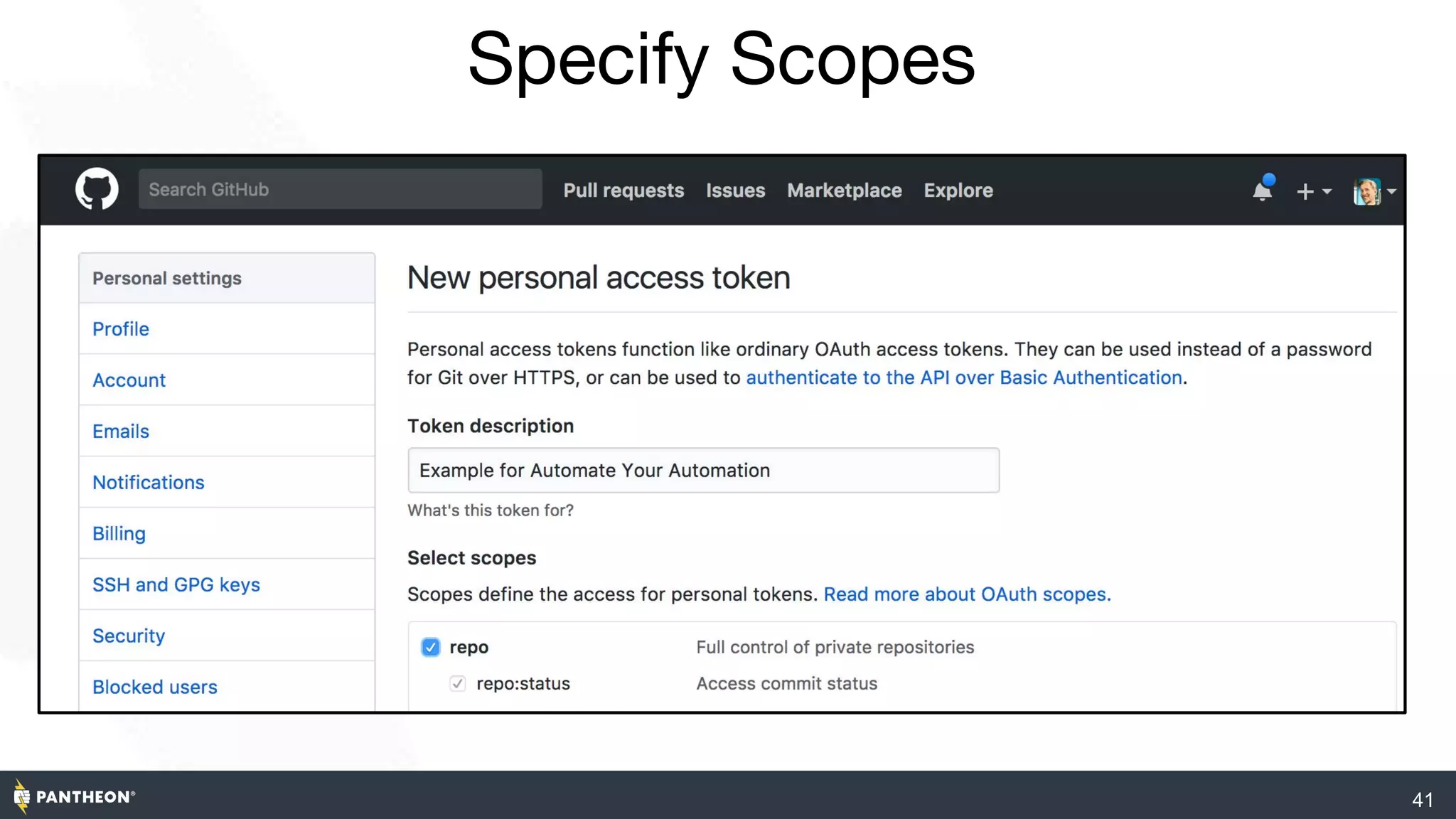 41
Specify Scopes
Circle CI REST API URL
 