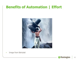 Benefits of Automation | Effort
15
• Image from Bahubali
 