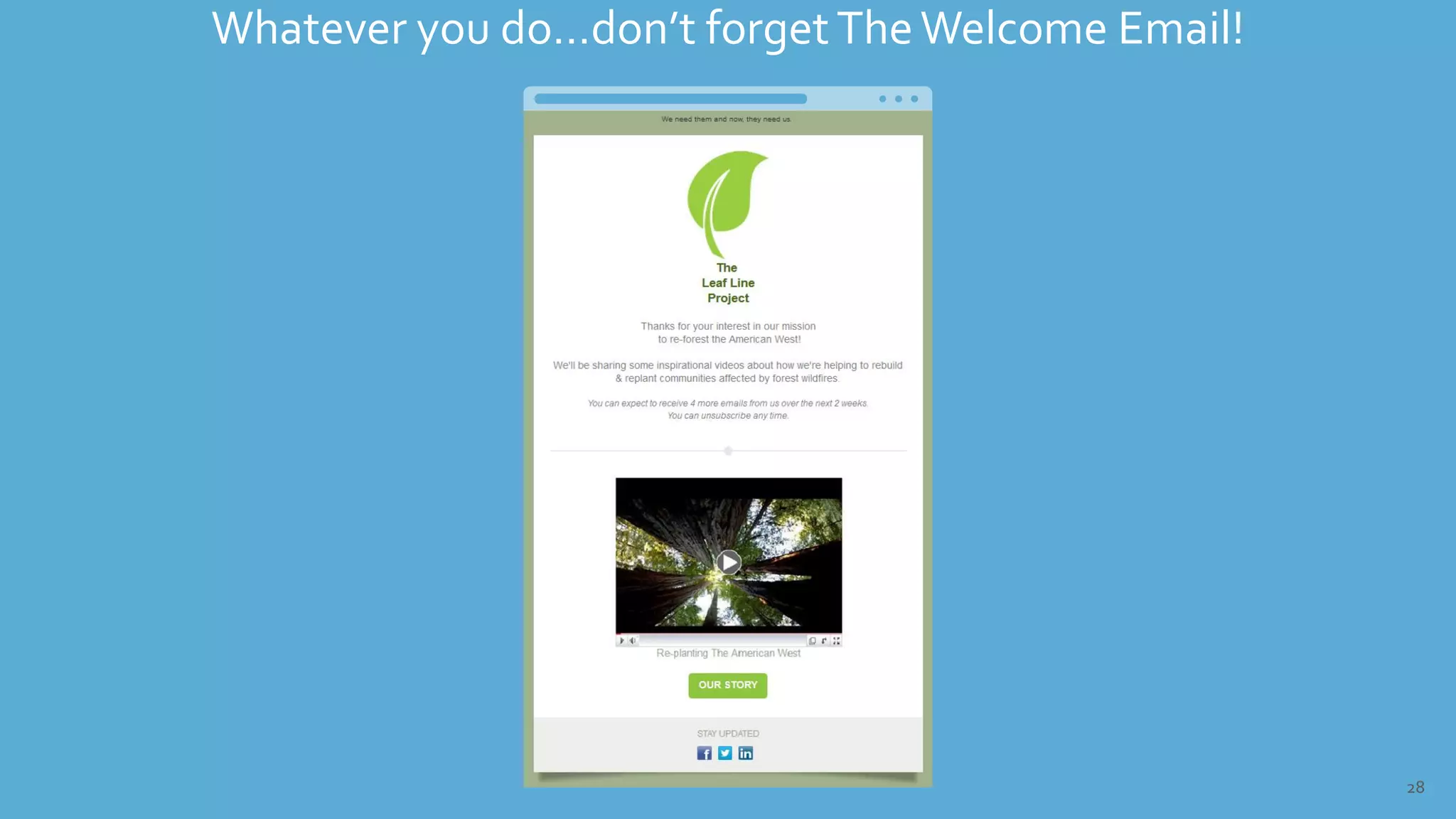 28
Whatever you do…don’t forgetTheWelcome Email!
 