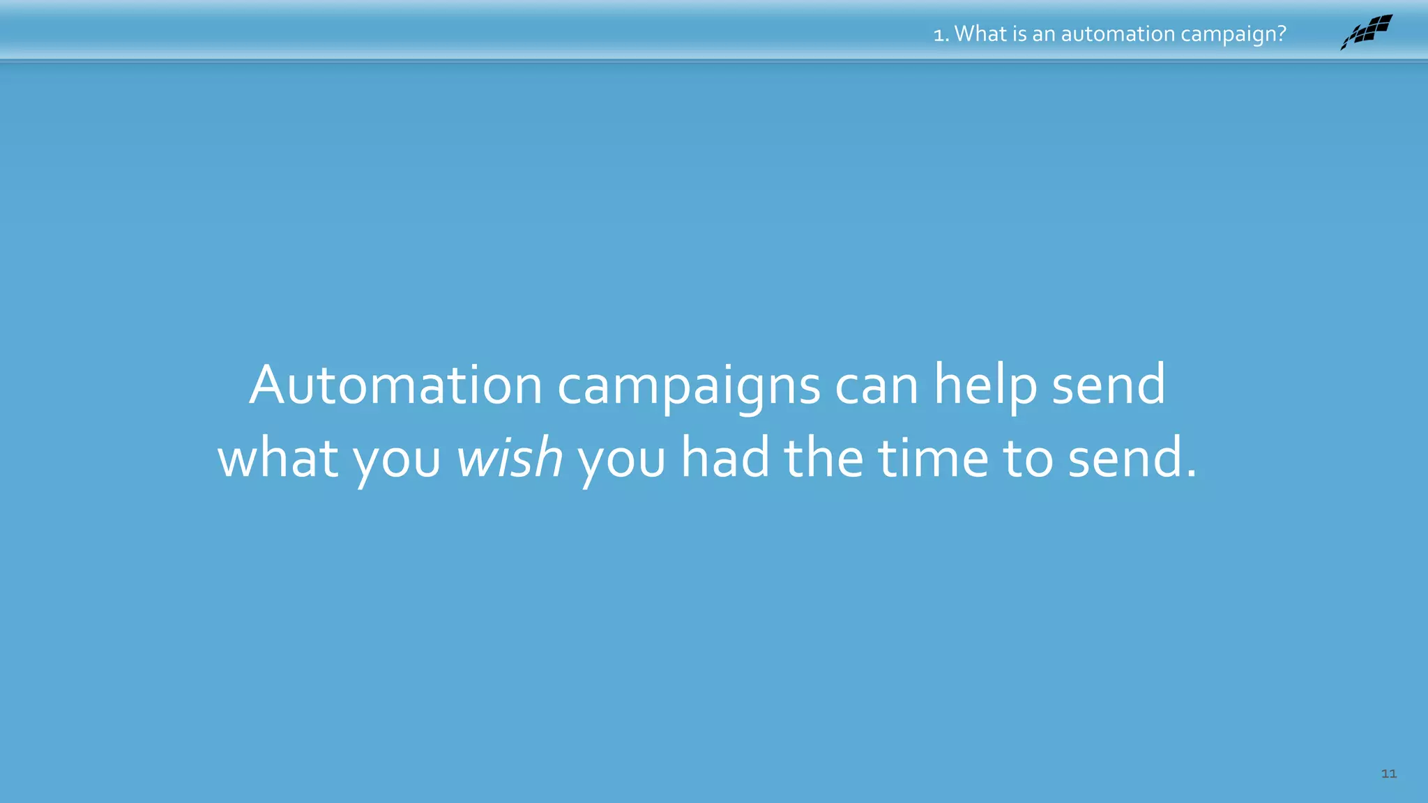 11
Automation campaigns can help send
what you wish you had the time to send.
1.What is an automation campaign?
 