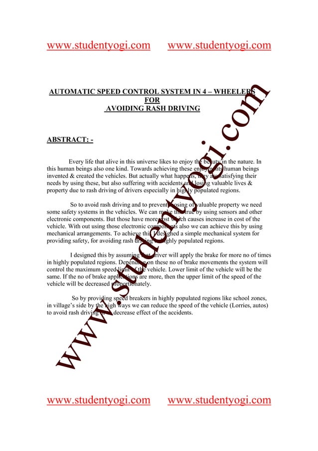 Automatic Speed Control System Paper Presentation PDF