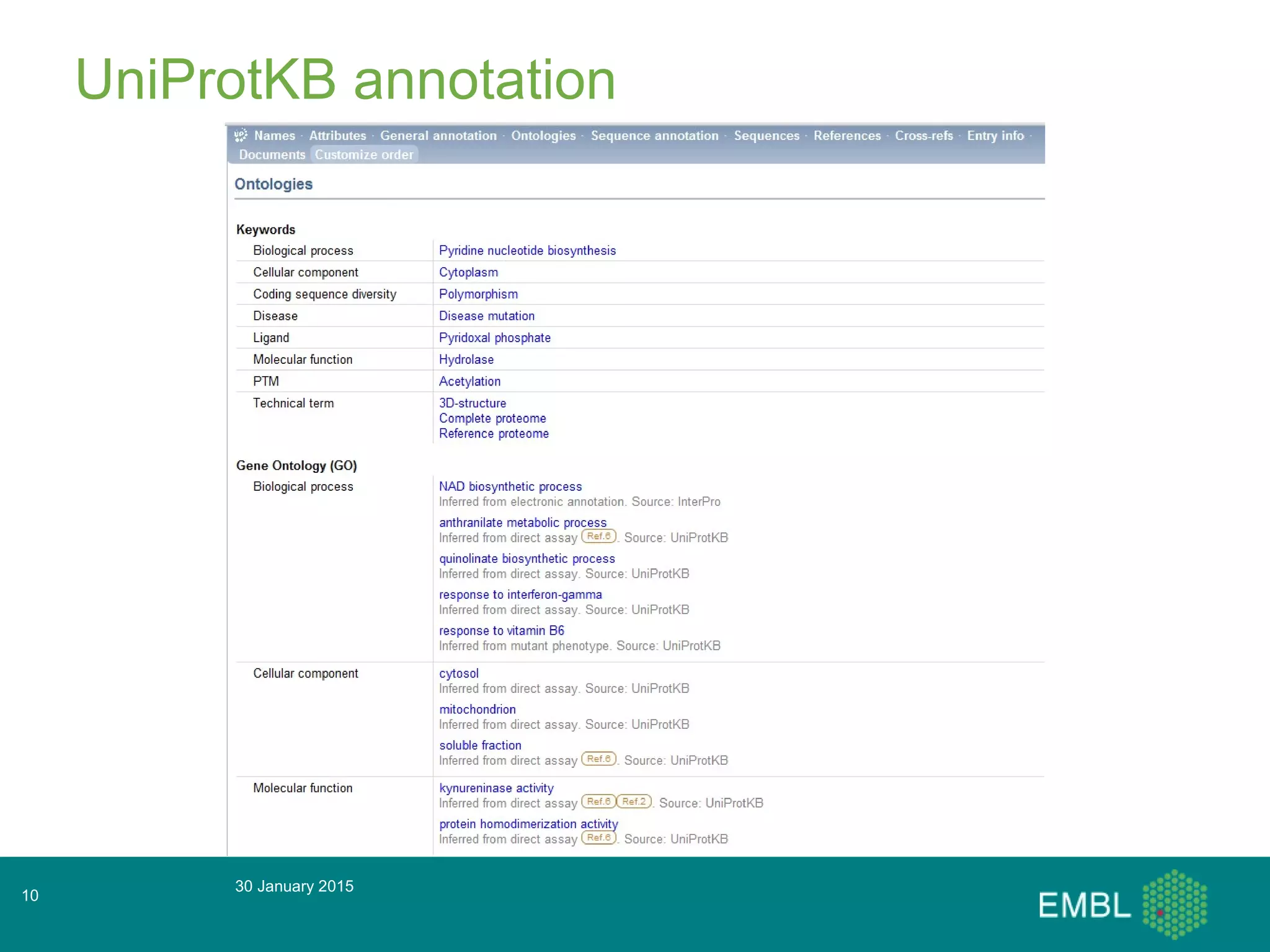 30 January 2015
10
UniProtKB annotation
 