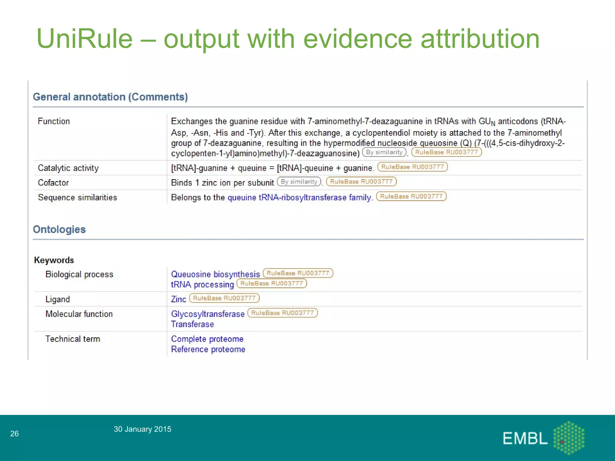 UniRule – output with evidence attribution
30 January 2015
26
 