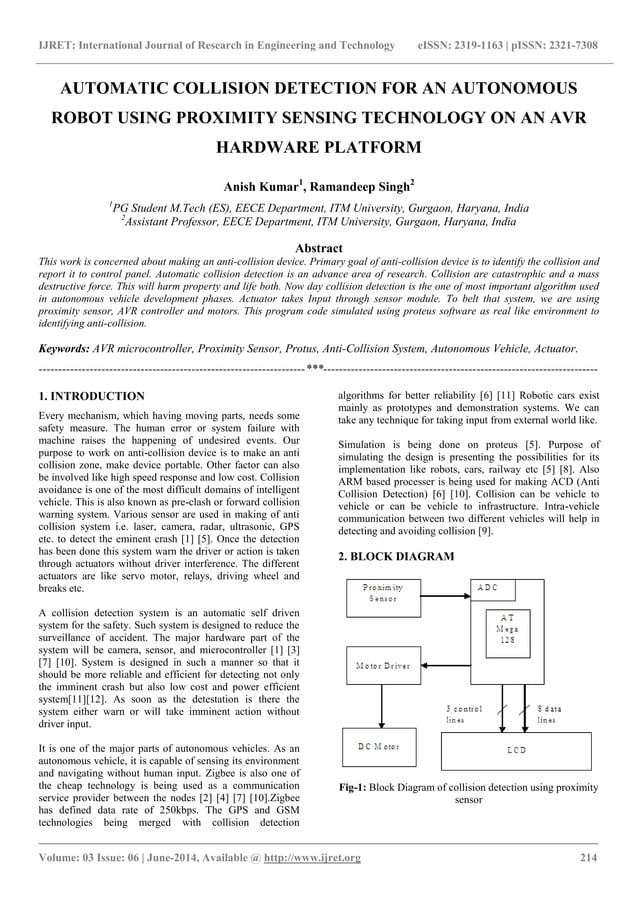 Automatic collision detection for an autonomous robot using proximity ...
