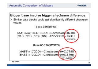 Bigger base involve bigger checksum differenceBigger base involve bigger checksum difference
Similar data blocks could get significantly different checksumSimilar data blocks could get significantly different checksum
valuesvalues
27
10/7/2008
 