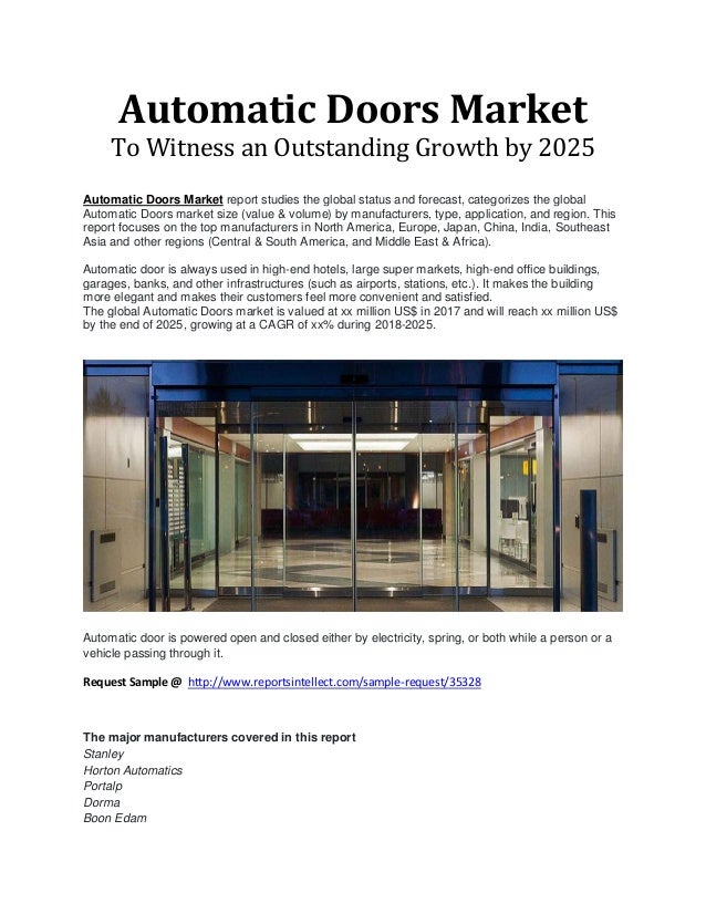 Automatic Doors Market To Record An Exponential Cagr By 2025
