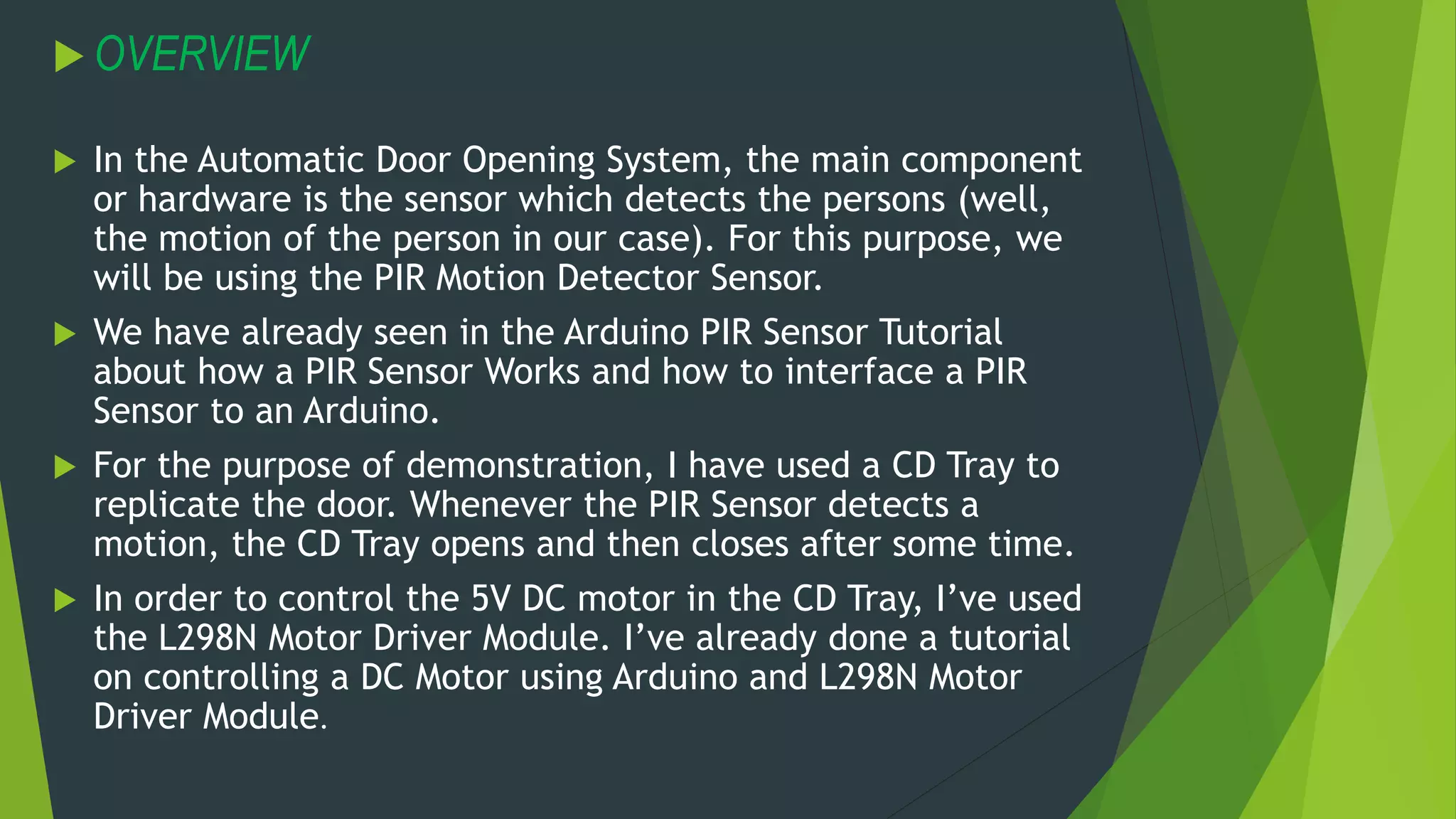 Automatic door using arduino | PPTX | Radio Control | Hobbies & Interests
