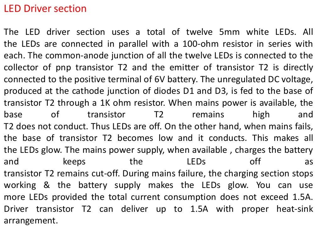 Automatic emergency light using led ppt