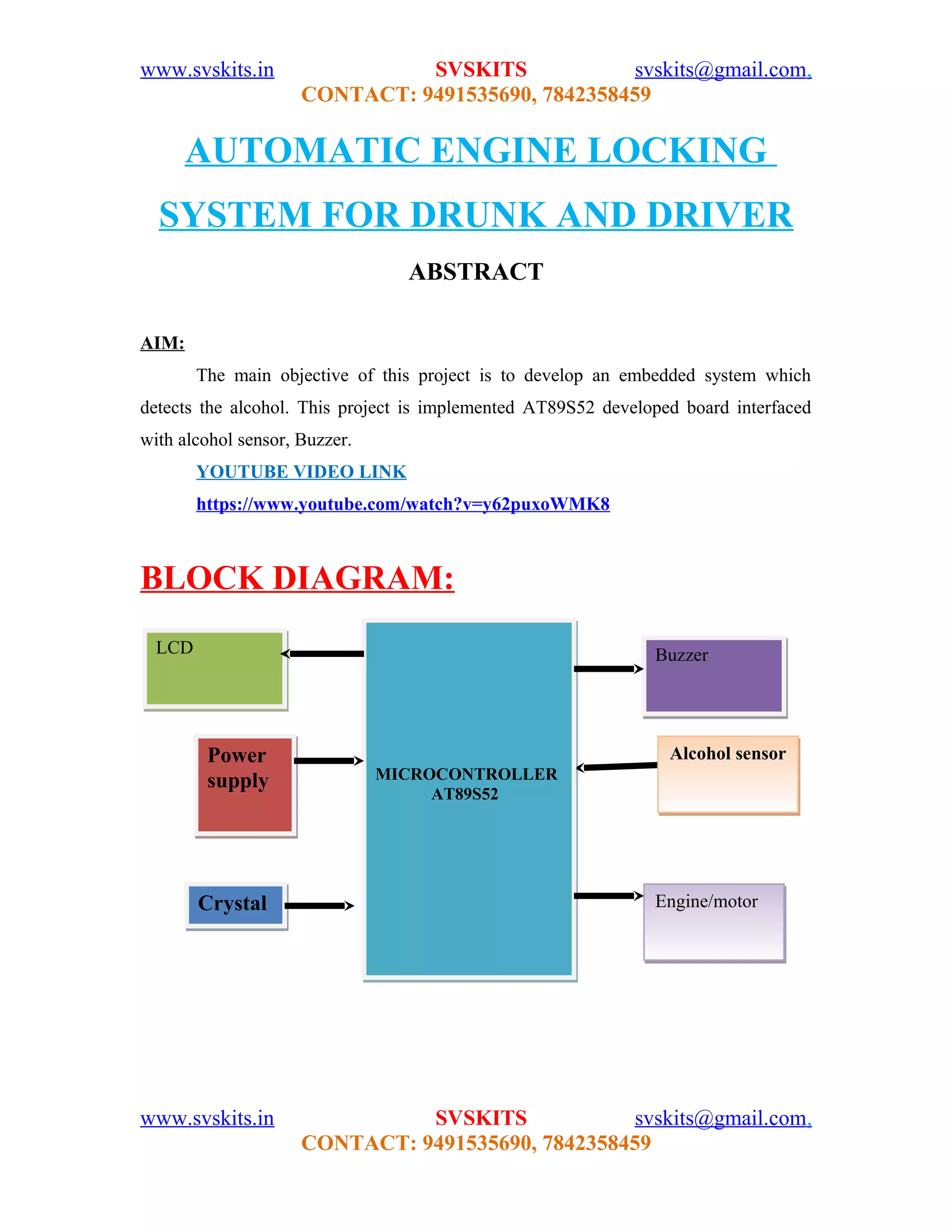 Automatic engine locking system for drunk and driver PDF