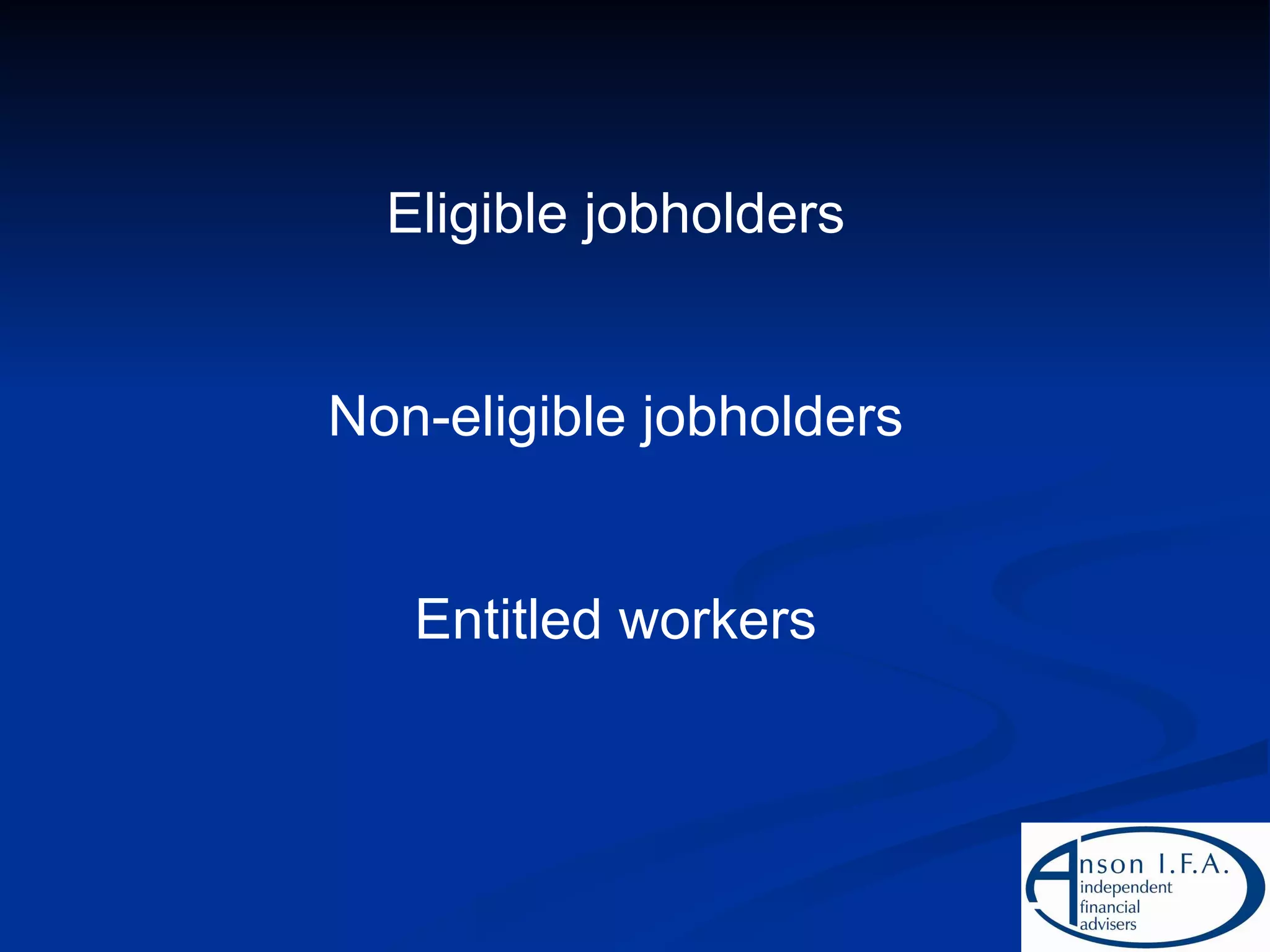 Eligible jobholders Non-eligible jobholders Entitled workers 