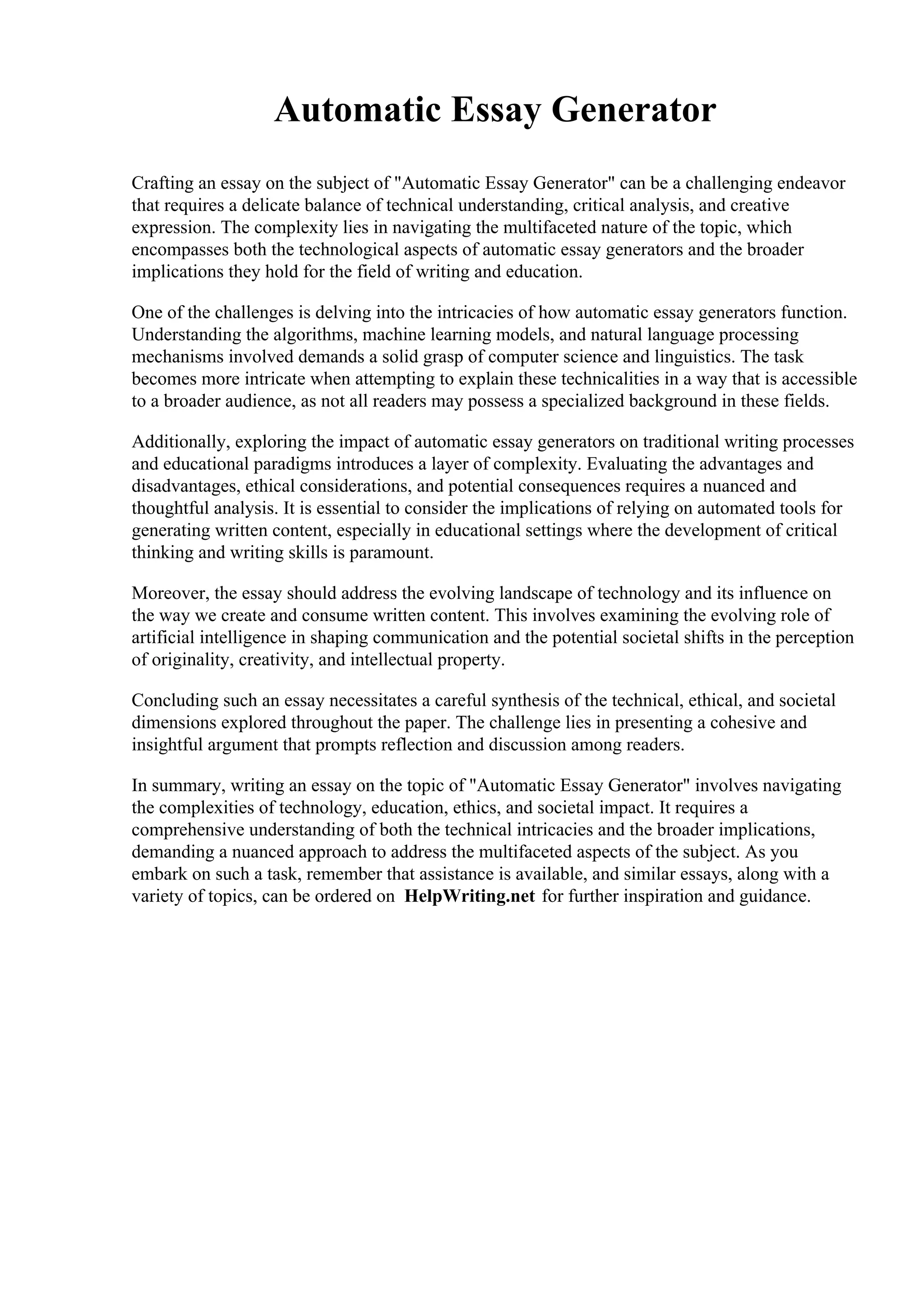 Automatic Essay Generator PDF