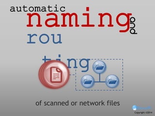 naming
rou
ting
of scanned or network files
automatic
Copyright ©2014
 