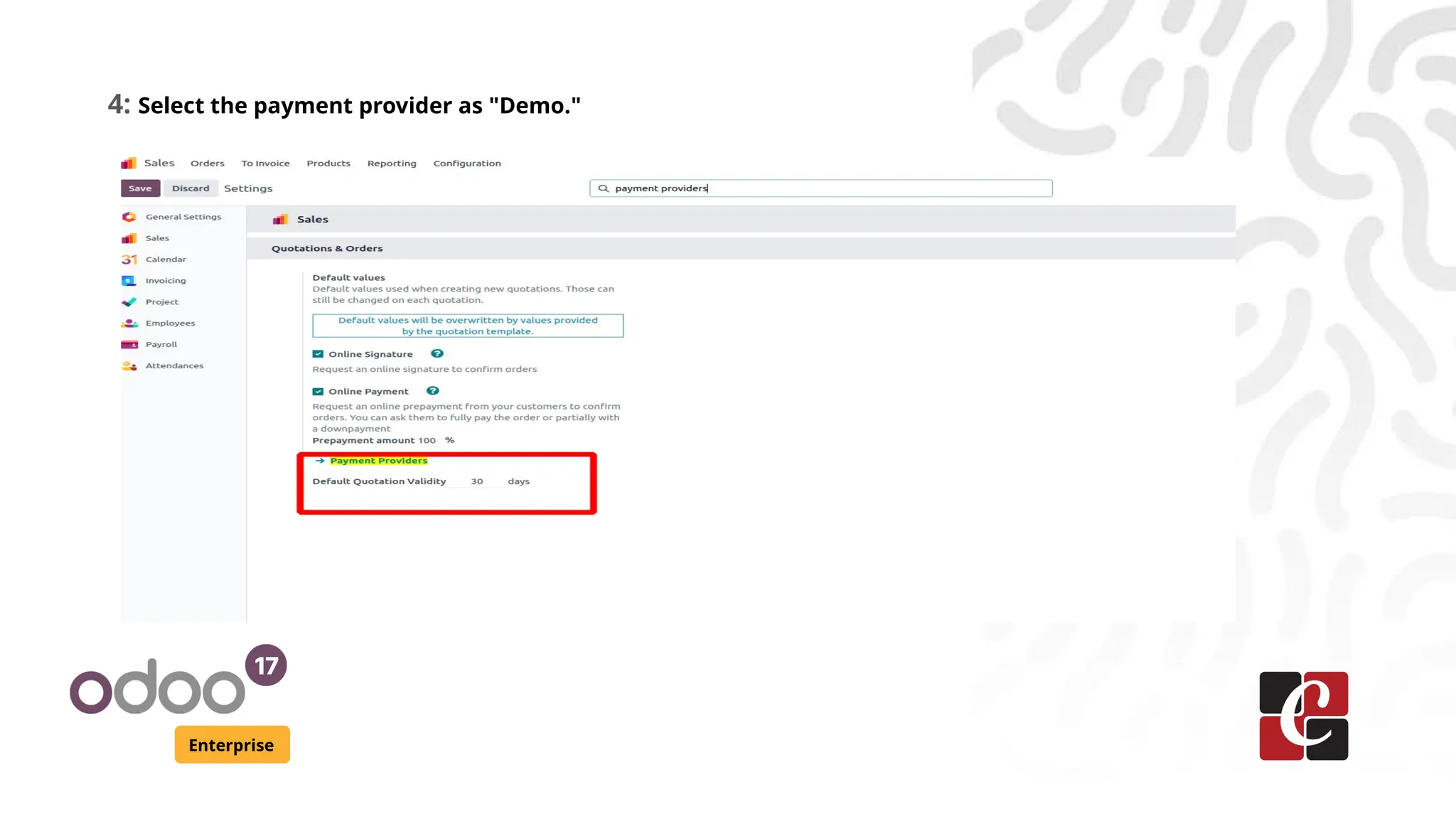 Enterprise
4: Select the payment provider as "Demo."
 