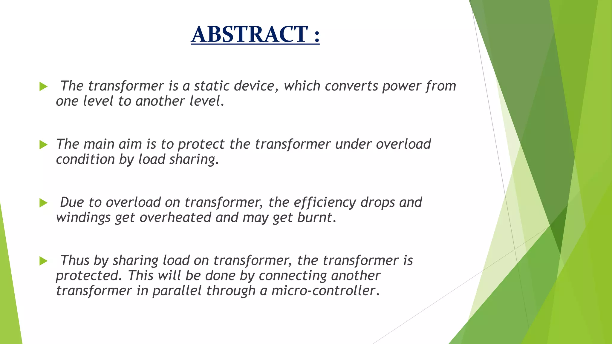 Automatic load sharing of transformer using microcontroller | PPTX