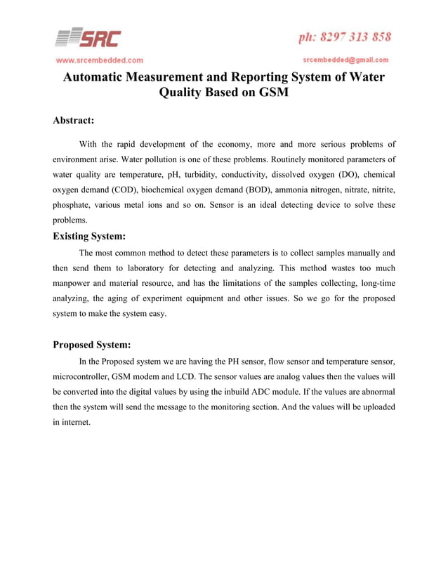 Automatic measurement and reporting system of water quality based on