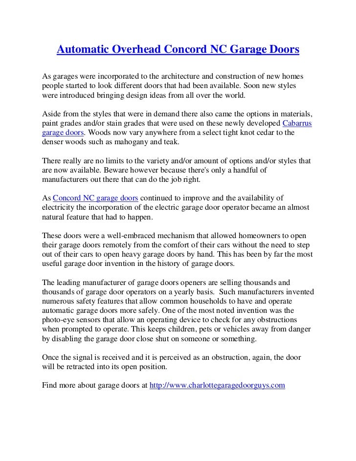 Automatic overhead concord nc garage doors