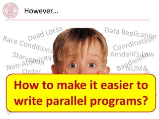 However… 
How to make it easier to 
write parallel programs? 
 