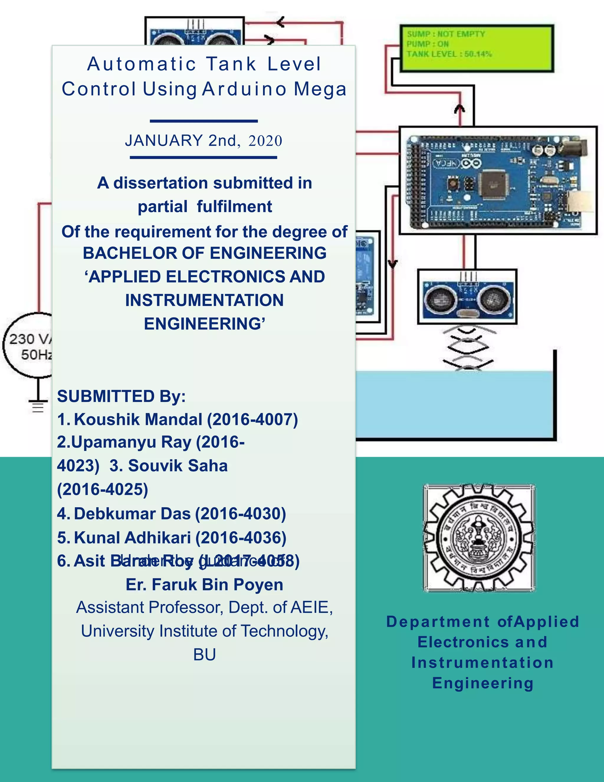 Automatic tank level control using arduino mega converted | PPTX