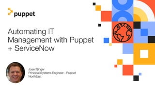 Automating IT
Management with Puppet
+ ServiceNow
Josef Singer
Principal Systems Engineer - Puppet
NorthEast
 
