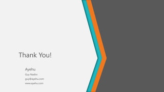 Thank You!
Ayehu
Guy Nadivi
guy@ayehu.com
www.ayehu.com
 