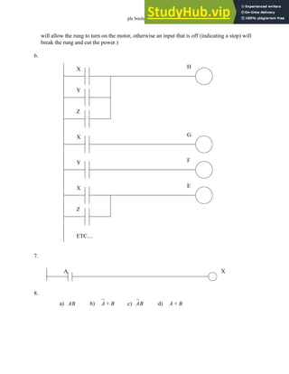 plc boolean - 6.29
will allow the rung to turn on the motor, otherwise an input that is off (indicating a stop) will
break the rung and cut the power.)
6.
7.
8.
X
Y
Z
H
X G
Y F
X
Z
E
ETC....
A X
a) AB b) A B
+ c) AB d) A B
+
 