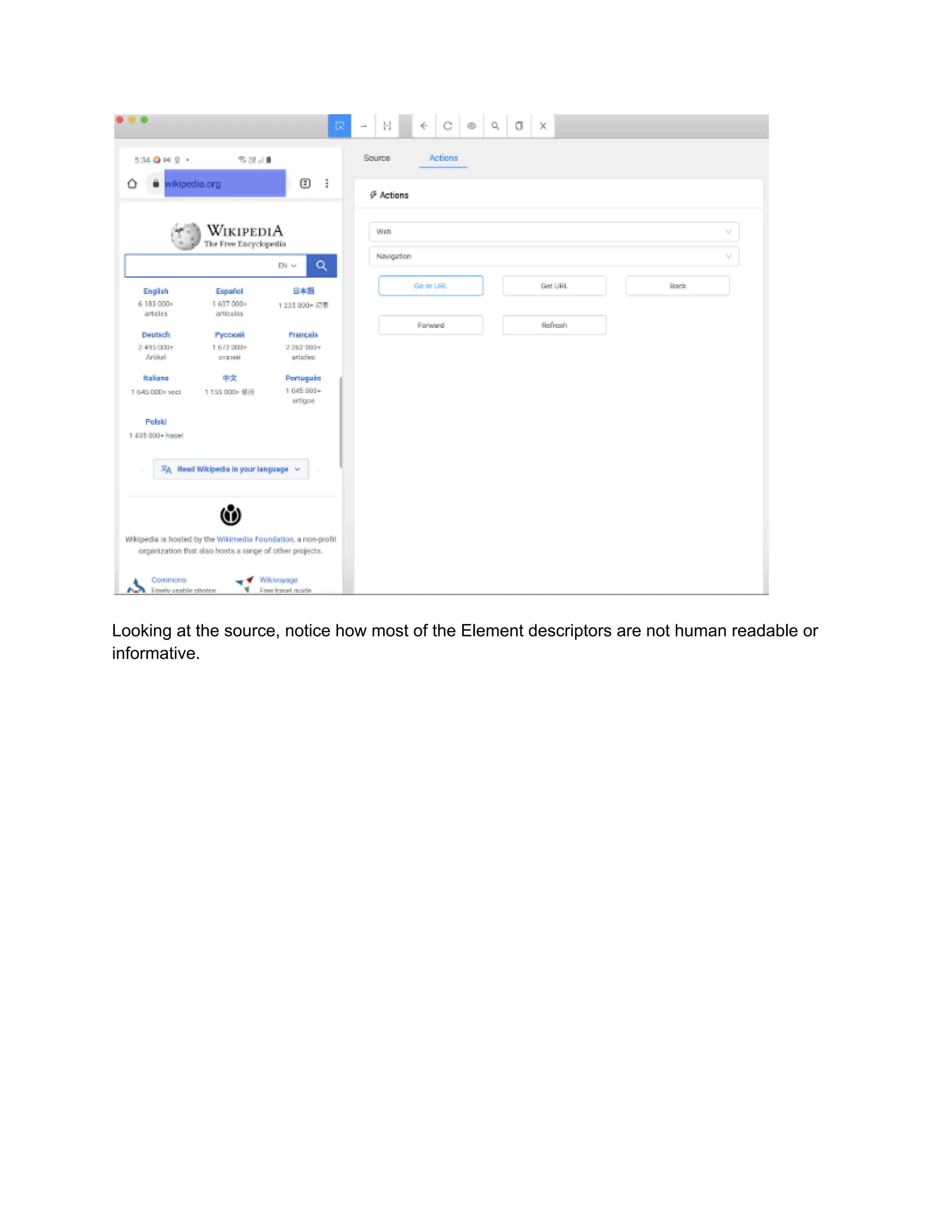 Looking at the source, notice how most of the Element descriptors are not human readable or
informative.
 