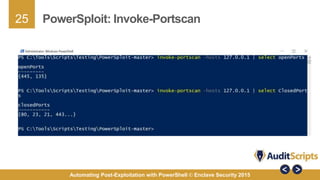 25
Automating Post-Exploitation with PowerShell © Enclave Security 2015
PowerSploit: Invoke-Portscan
 